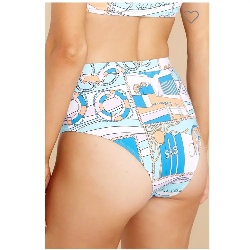 Solid & Striped Bikini Bottoms Medium Nautical Print High Waist Swim